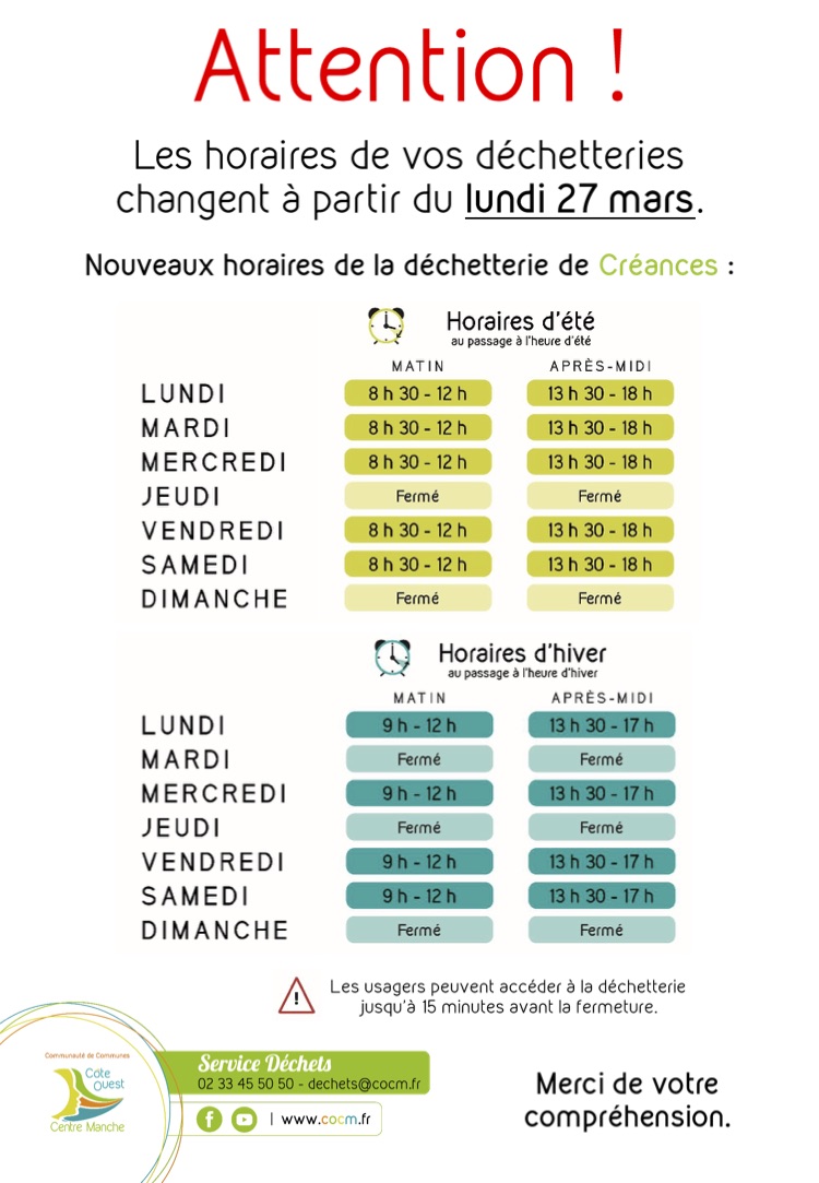Flyer modification horaire-creances Horaires déchetterie Créances