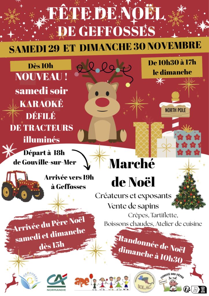 Affiche Marché de Noël illustratif rouge blanc